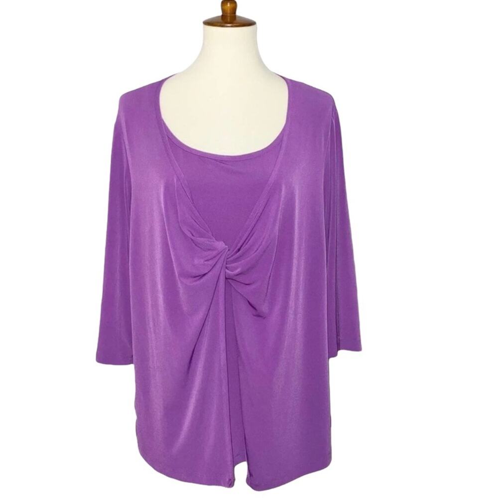 3X JMS Womans Purple Stretchy Jersey Draped Front 3/4th Sleeve Plus Size Blouse - Picture 2 of 8
